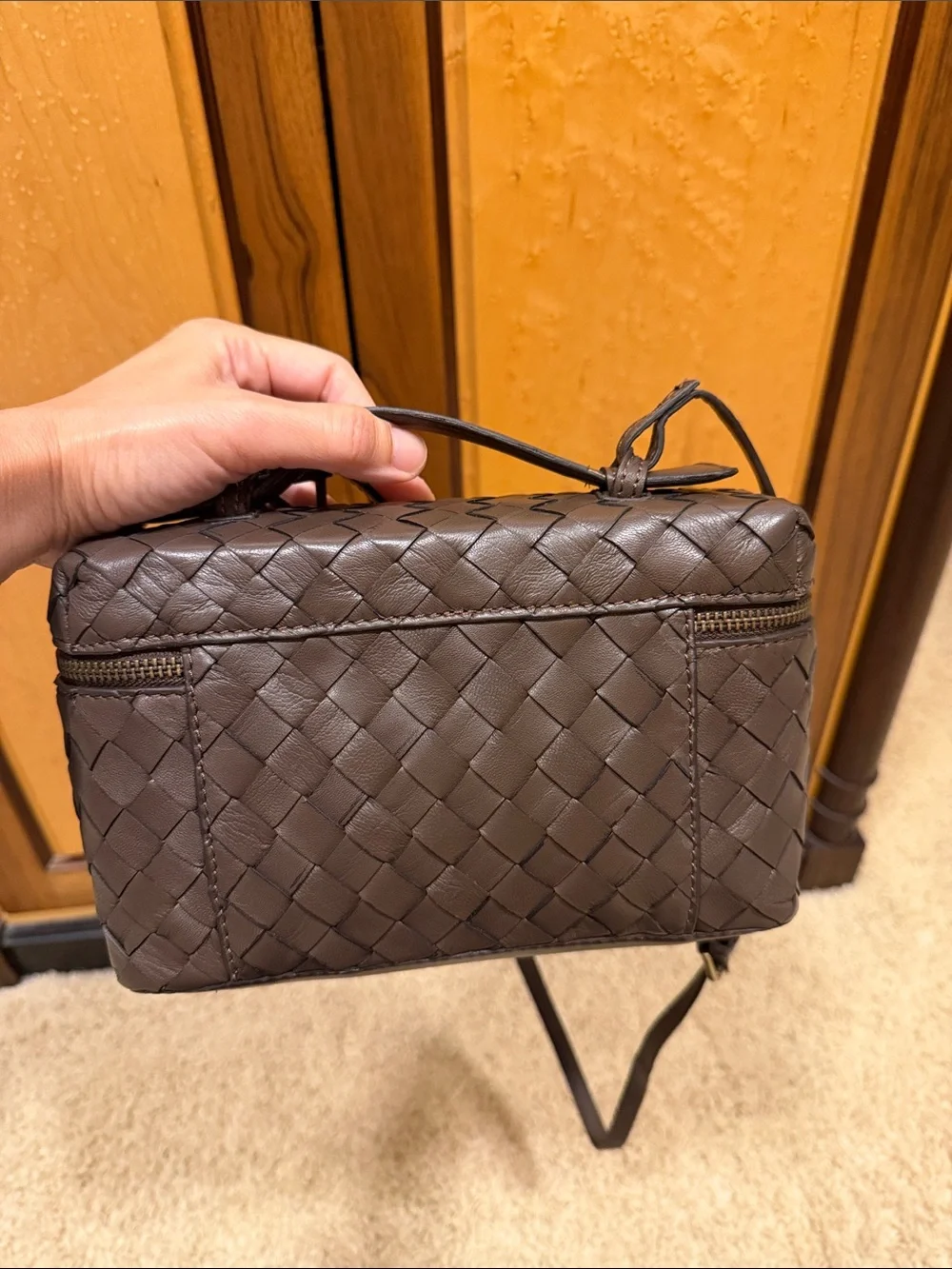 Woven Leather Crossbody/shoulder top handle Bag - Brown